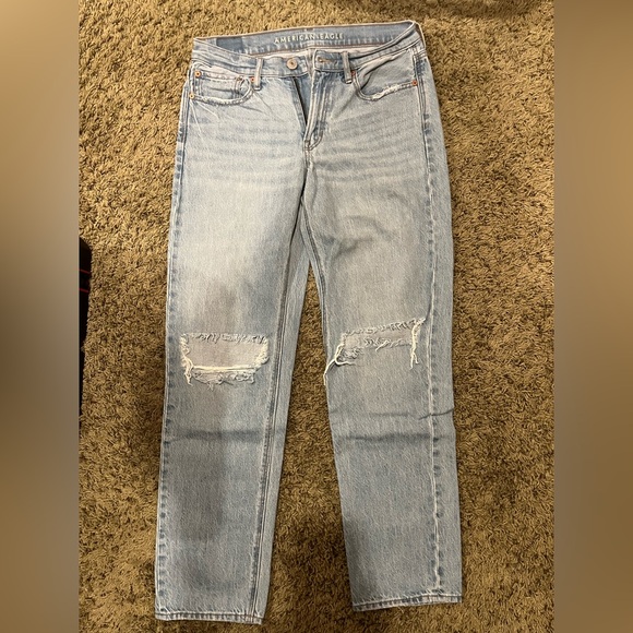 American Eagle Outfitters Denim - American Eagle Outfitters Light Blue Straight Leg Jeans with Knee Rips